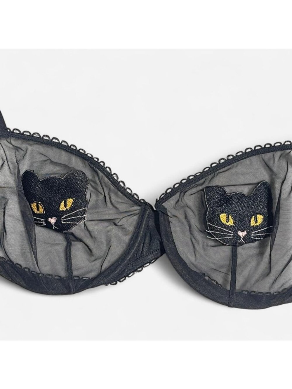 Adore Me black cat sheer nylon  bra Size 40D